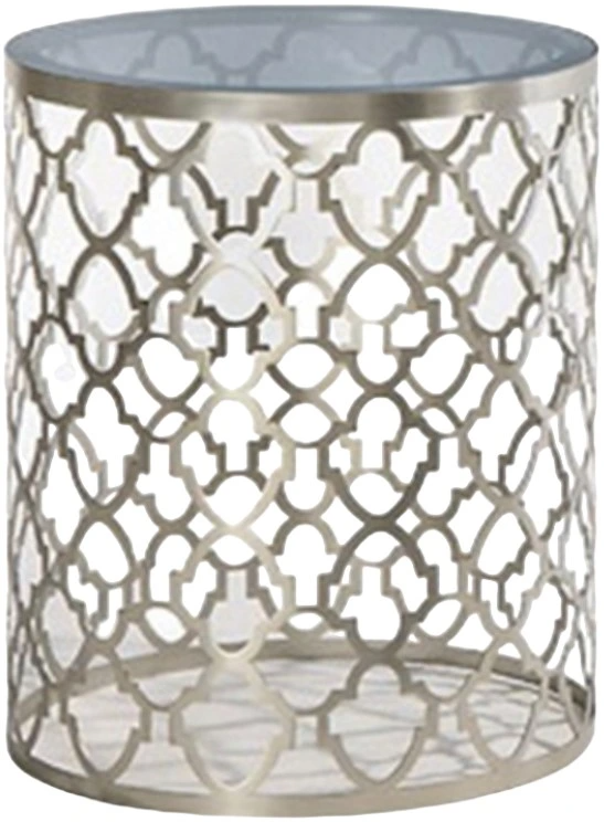 Decor Rest Furniture LTD Quatrefoil Glass Top Side Table with Pewter Base