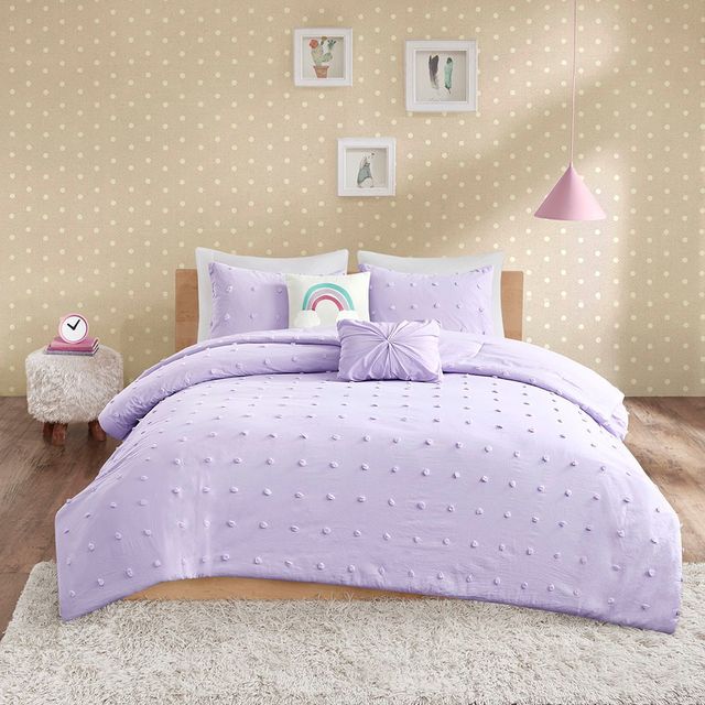 Olliix by Urban Habitat Kids Callie Lavender Twin Cotton Jacquard Pom Pom Comforter Set-4