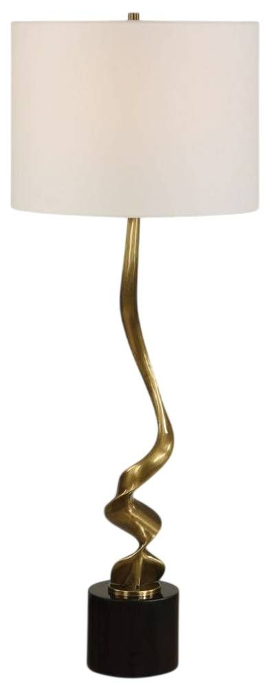 Uttermost® Spiraling Antique Brass Cordless Buffet Lamp with Black Marble Foot-0