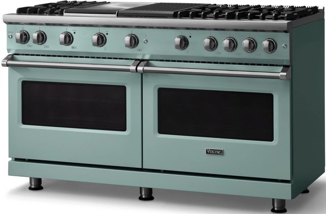 Viking® 5 Series 60" Novembery Sky Pro Style Gas (NG) Range with Polished Chrome Trim-2