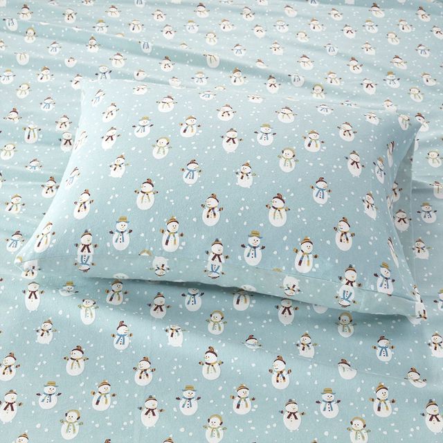 Olliix by True North by Sleep Philosophy Blue Snowmen Twin Cozy 100% Cotton Flannel Printed Sheet Set-2