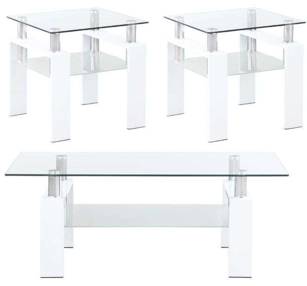 Coaster® Dyer 3-Piece Glass Top Occasional Table with Chrome/White Base Set-0
