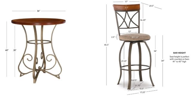 Powell® Hamilton 3-Piece Bronze/Medium Cherry Swivel Pub Table Set-1