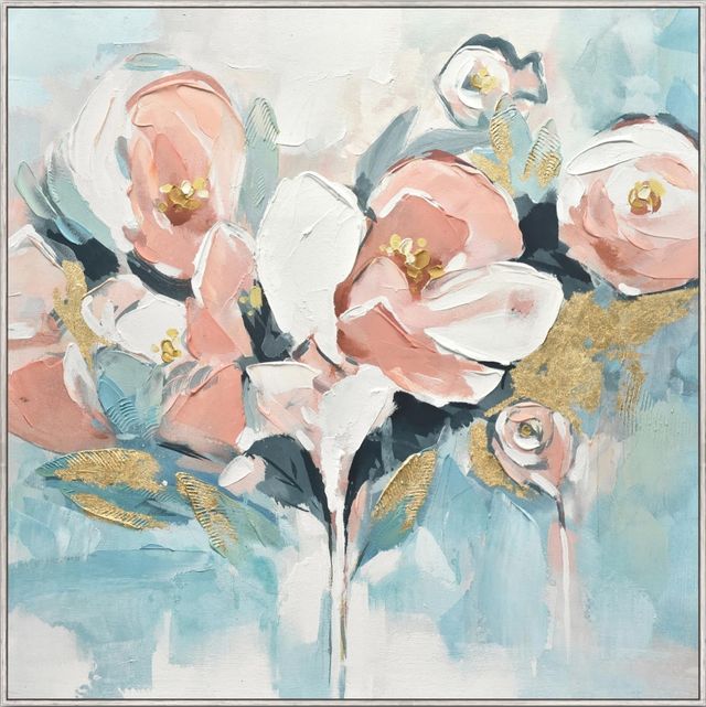 Classy Living Mesmerizing Teal and Pink Floral Canvas Art Wall Art-0