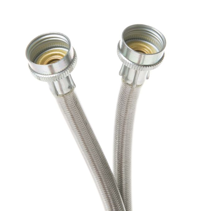 GE® 6' Stainless Steel Washing Machine Universal Hoses with 90° Elbow – 2 Hose Package-1