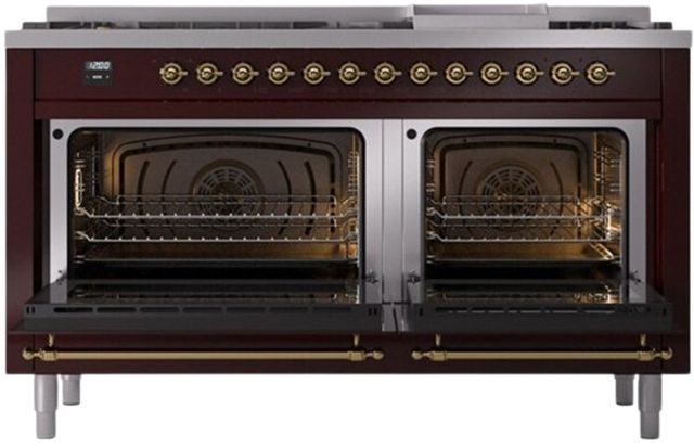 Ilve® Nostalgie II Series 60" Burgundy Pro Style Dual Fuel Range-1