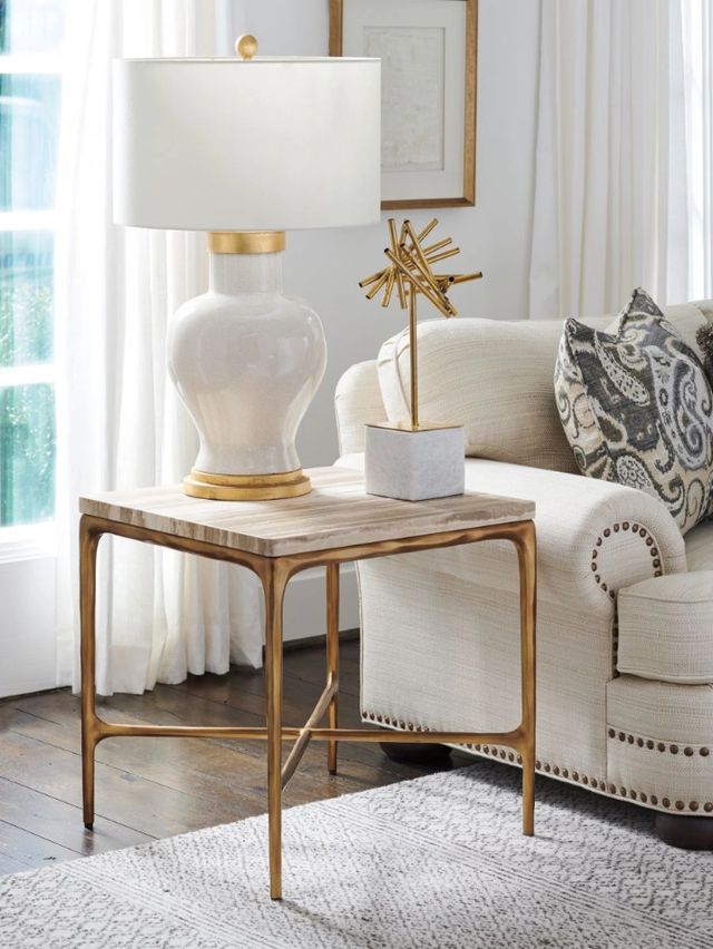 Lexington Home Silverado Menlo Park Tiger Brown Top End Table with Brass Base-3