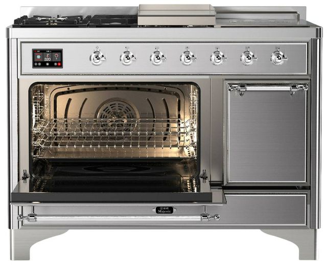 Ilve® Majestic III 48" Stainless Steel Pro Style Dual Fuel Natural Gas Range with Solid Door and Chrome Trim-3