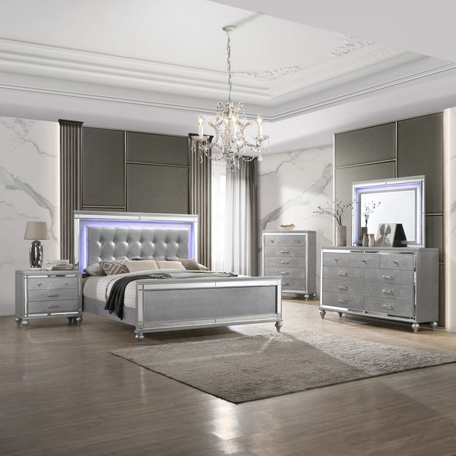 New Classic® Home Furnishings Valentino 4-Piece Silver Queen Upholstered Bedroom Set-1