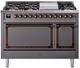 Ilve® Nostalgie II Noblesse 48'' Graphite Matte Pro Style Dual Fuel Range with Burnished Trim-0