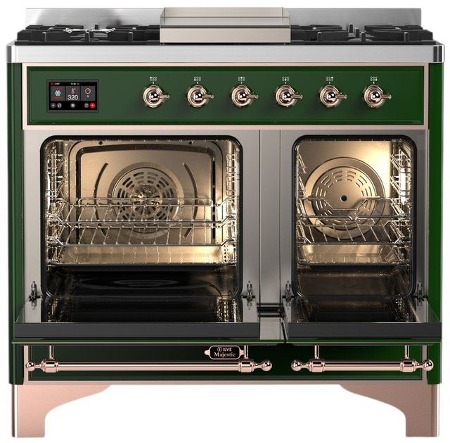 Ilve® Majestic III 40" Emerald Green Pro Style Dual Fuel Liquid Propane Range with Triple Glass Door and Copper Trim-1