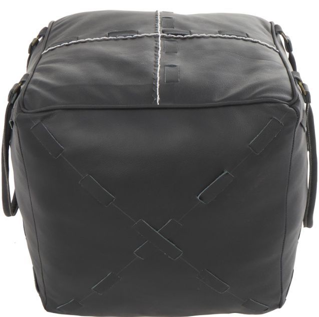Deco Marche Black Leather Square Pouf-1