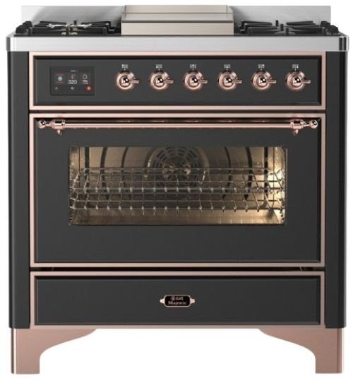 Ilve® Majestic III 36" Graphite Matte Pro Style Dual Fuel Natural Gas Range with 6 Black Brass Burners and Copper Trim-0