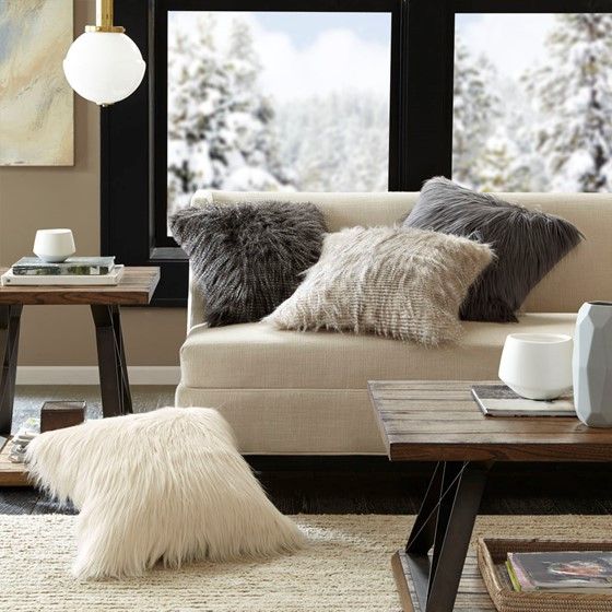 Olliix by Madison Park Edina Grey Faux Fur Square Pillow-2