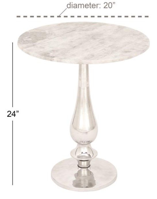 Deco Marche White Accent Table with Silver Base-2