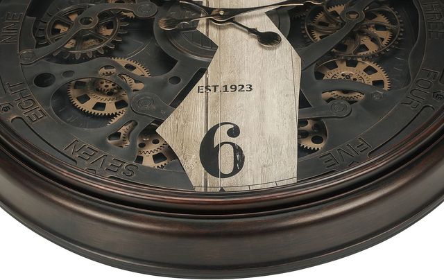 Monarch Specialties Inc. Brown 30" Oversized Round Wall Clock with Standard Numbers on Two-Tone Gear-1