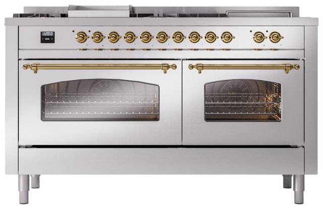 Ilve® Nostalgie II Series 60" Stainless Steel Pro Style Dual Fuel Range-1