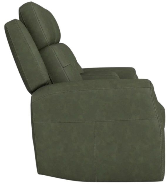 Flexsteel® Felix Forest Green Leather Power Reclining Loveseat with Console, Power Headrest and Lumbar-4