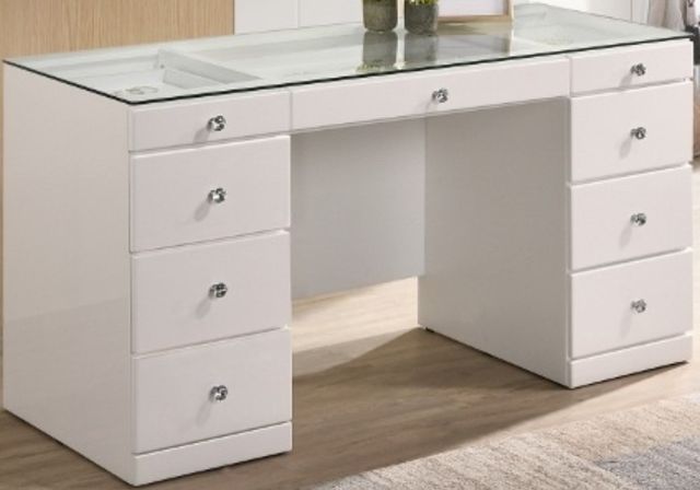Crown Mark Avery Glass Top Vanity with White Base-0