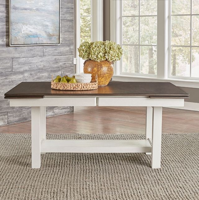 Liberty Furniture Brook Bay Carbon Gray Trestle Dining Table with Textured White Base-2