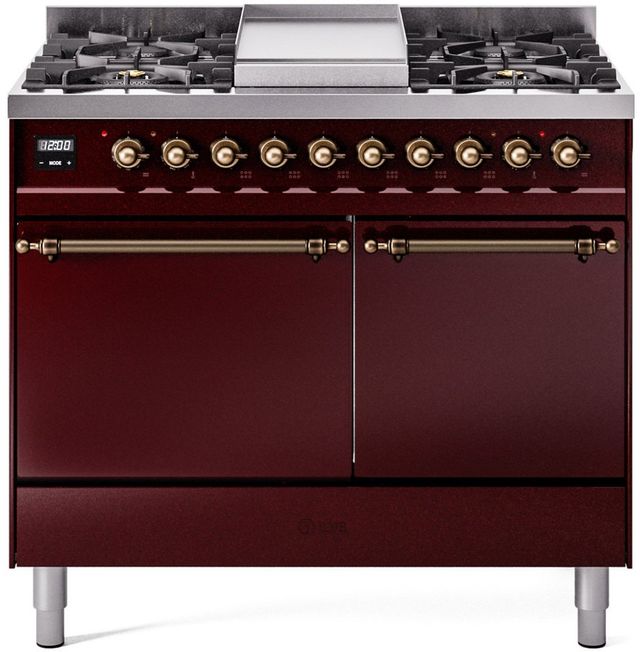 Ilve® Nostalgie II Series 40" Burgundy Pro Style Dual Fuel Range-0
