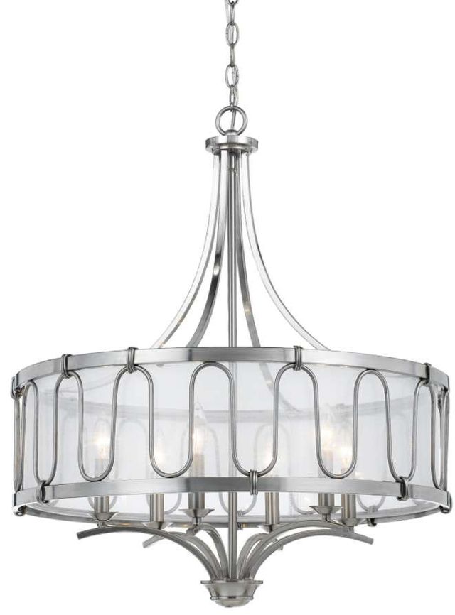 Cal® Lighting & Accessories Vincenzametal Brushed Steel Chandelier with Transparent Fabric Shade-0