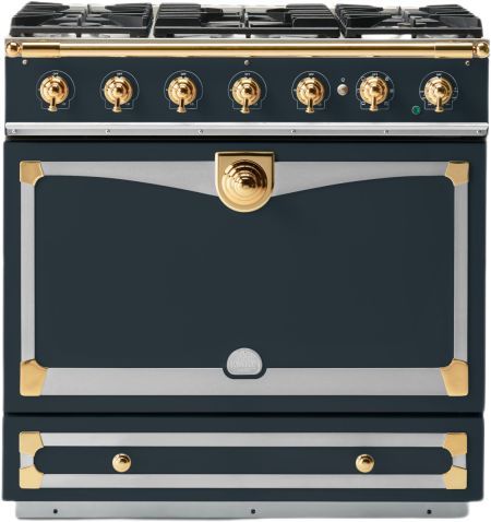 La Cornue CornuFé 90 Albertine 36" Quintessential Teal Pro Style Dual Fuel Range with Polished Brass Trim-0