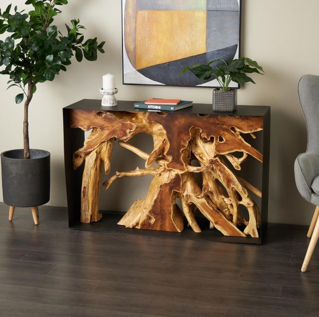 Deco Marche Brown Console Table with Black Base-4