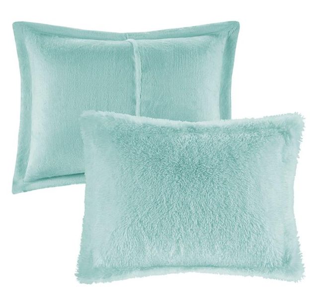 Olliix by Intelligent Design Malea Aque King/California King Shaggy Faux Fur Comforter Mini Set-1