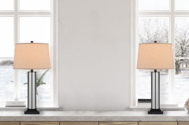 Cal® Lighting & Accessories Column Style 2-Piece Black Table Lamp Set-3