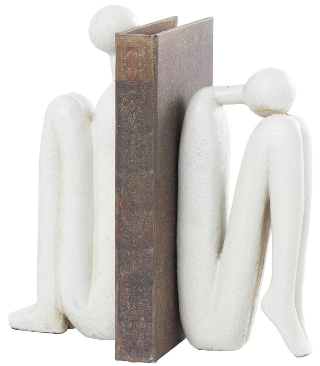 Deco Marche 2-Piece White Polystone People Decorative Bookends Set-2