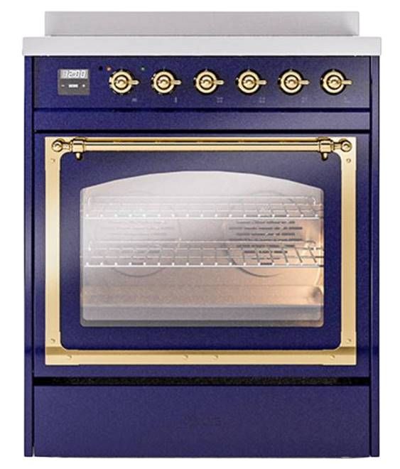 Ilve® Nostalgie II Noblesse 30'' Midnight Blue Pro Style Induction Range with Brass Trim-1