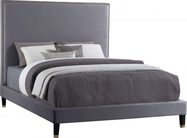 Meridian Furniture Harlie Grey Velvet Queen Bed-0