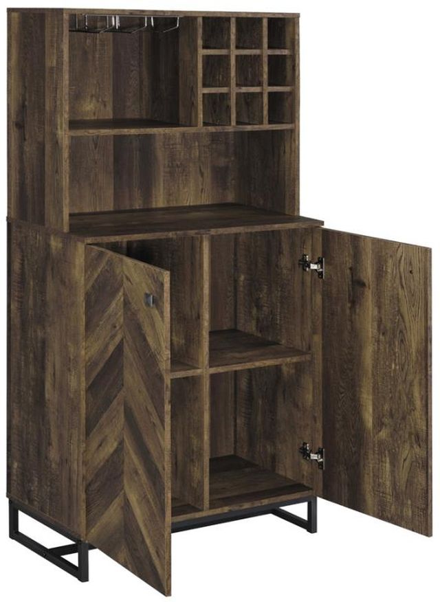 Coaster® Mendoza Rustic Oak Herringbone/Gunmetal 2-Door Wine Cabinet-1