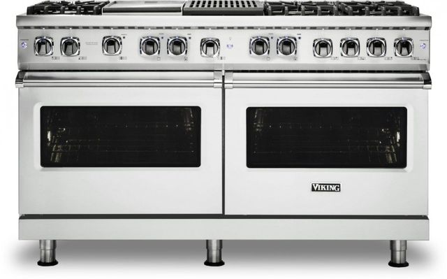 Viking® 5 Series 60" Frost White Pro Style Dual Fuel Liquid Propane Range with 12" Griddle and 12" Grill-0