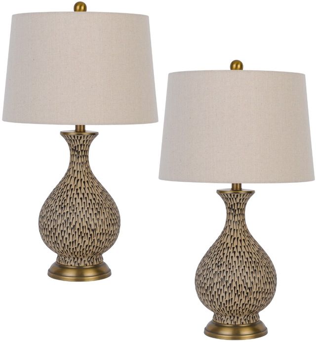 Cal® Lighting & Accessories Gourd Style 2-Piece Antique Brass/Terra Cotta Table Lamp Set-0