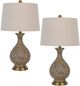 Cal® Lighting & Accessories Gourd Style 2-Piece Antique Brass/Terra Cotta Table Lamp Set-0