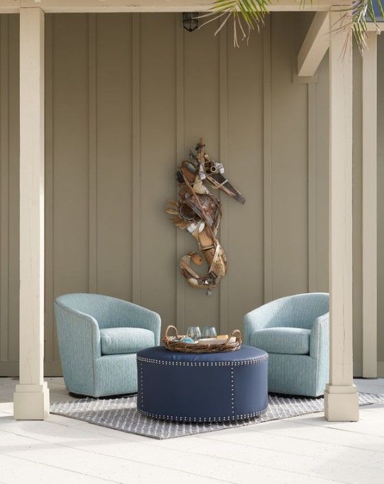 Universal Explore Home™ Customizable Coastal Living Outdoor Burke Fabric Swivel Chair-4