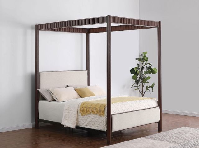 Coaster® Zimmerlee Beige/Rust Brown Queen Upholstered Canopy Bed-5