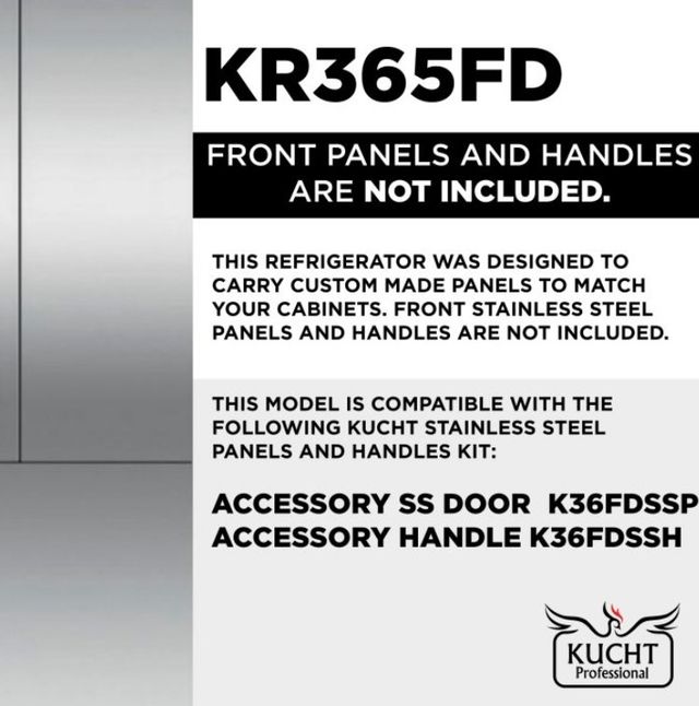 Kucht Professional 36" 19.4 Cu. Ft. Panel Ready Built In Counter Depth French Door Refrigerator-3