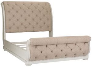 Liberty Furniture Abbey Park Antique White Queen Upholstered Sleigh Bed