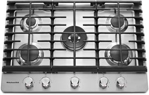 Front view of the KitchenAid® 30'' Stainless Steel Gas Cooktop