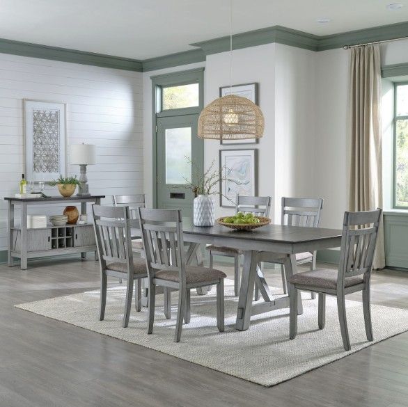 Liberty Furniture Newport 7-Piece Carbon Gray/Smokey Gray Trestle Dining Set-1