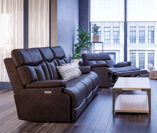 Flexsteel Clive Brown Power Reclining Sofa with Power Headrests and Lumbar