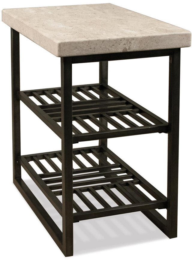 Riverside Furniture Capri Alabaster Travertine Stone Top Chairside Table with Black Base-1