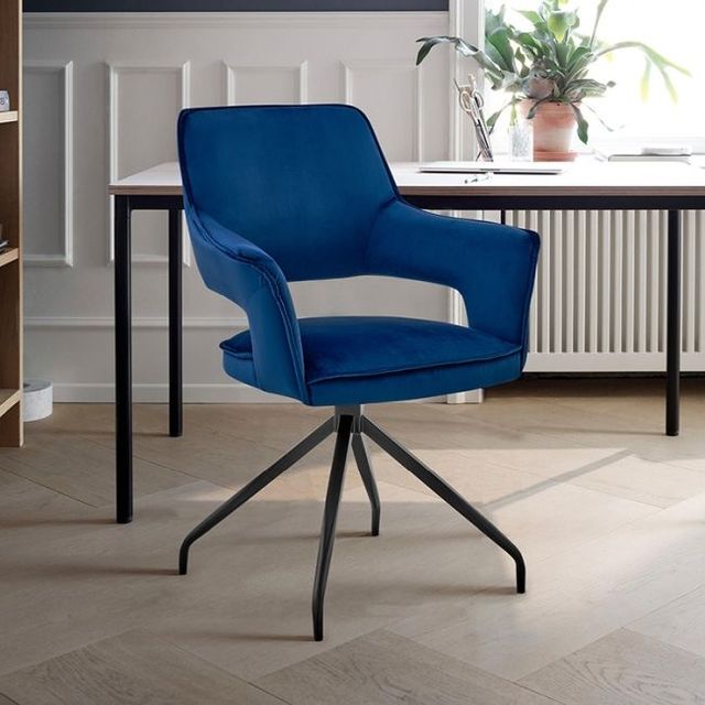 Armen Living Hadley Blue/Matte Black Dining Arm Chair-2