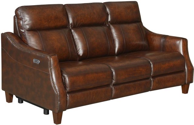 Steve Silver Co. Akari English Chestnut Dual-Power Recliner Sofa with Dropdown Console-0