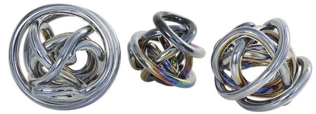 Deco Marche 3-Piece Dark Gray Glass Iridescent Knotted Ball Decorative Sculpture Set-1