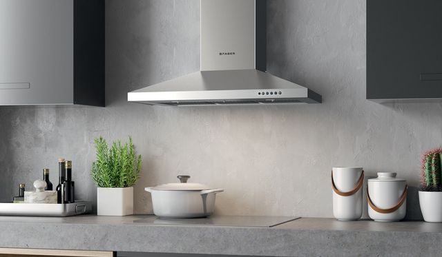front view of a Faber stainless steel ductless range hood