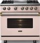 Viking® 5 Series 36" Blush Pro Style Dual Fuel (LP) Range with Brushed Brass Trim-2